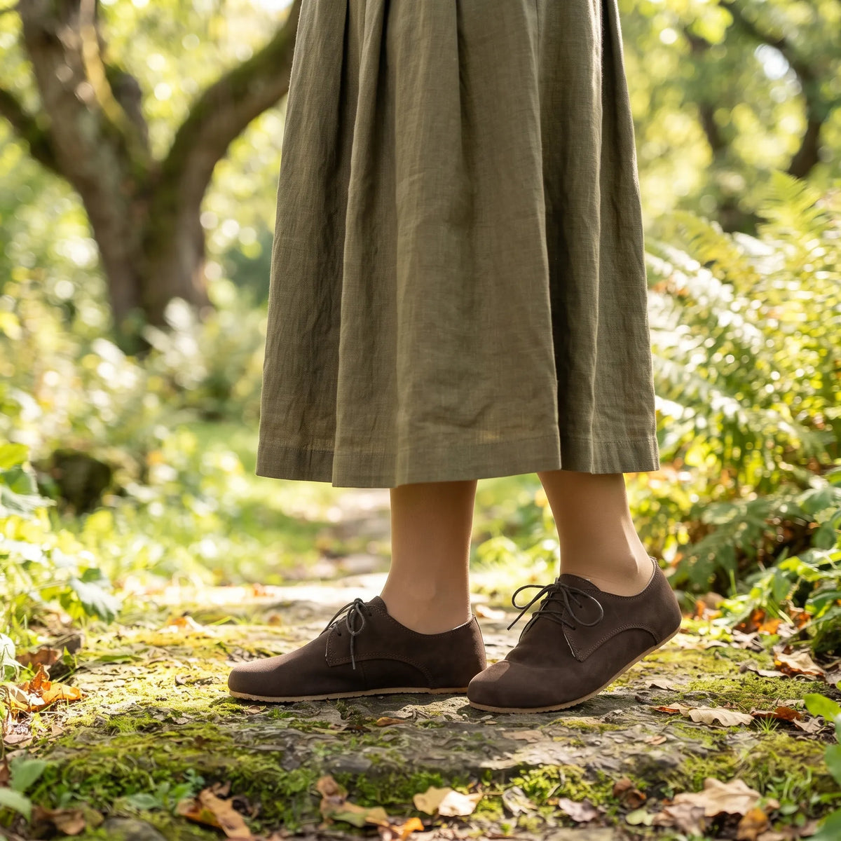 Nubuck Barefoot Oxford Shoes – Rubber Sole – Brown