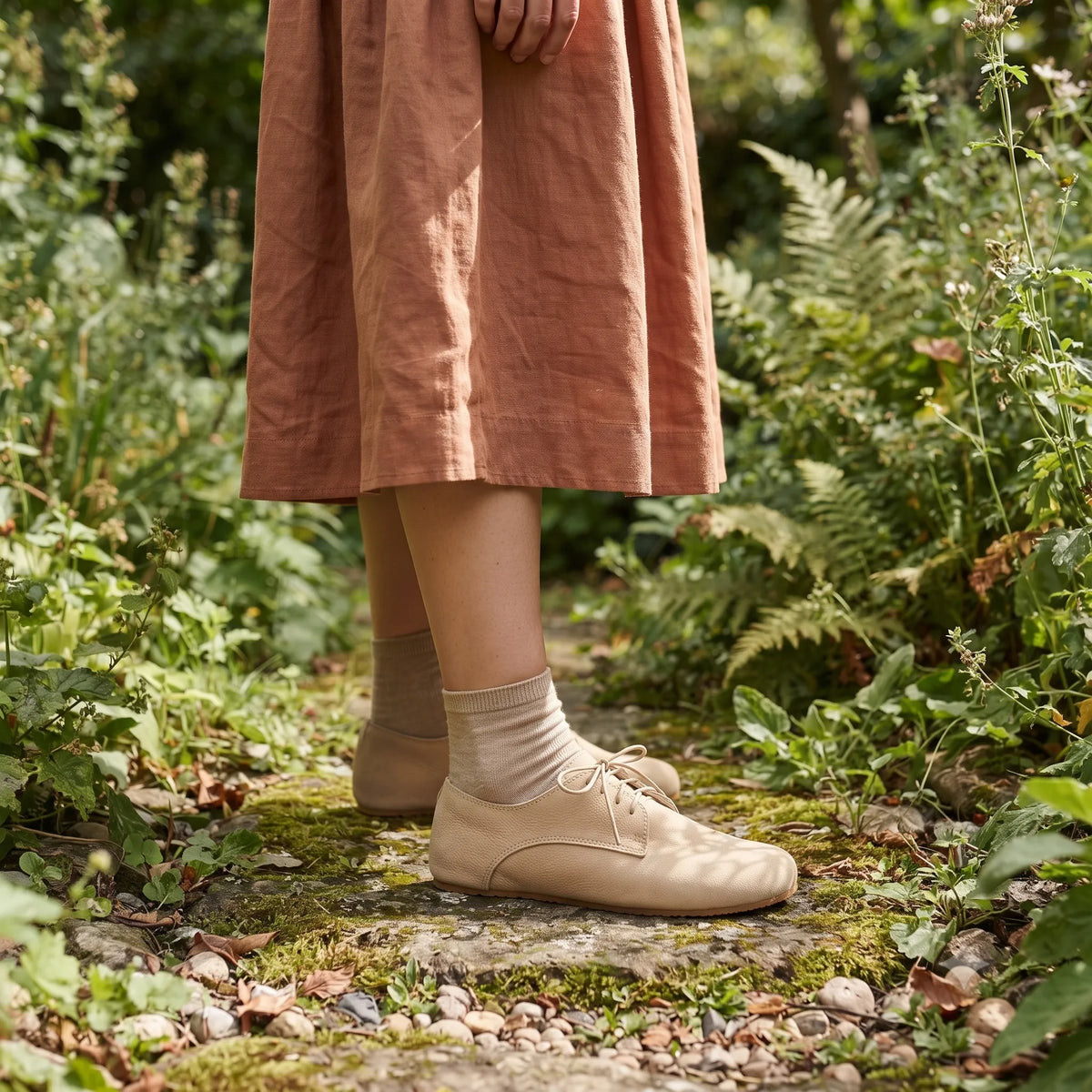 Nubuck Barefoot Oxford Shoes – Rubber Sole – Cream