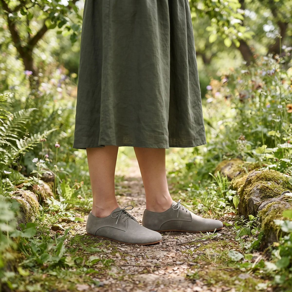 Nubuck Barefoot Oxford Shoes – Rubber Sole – Gray