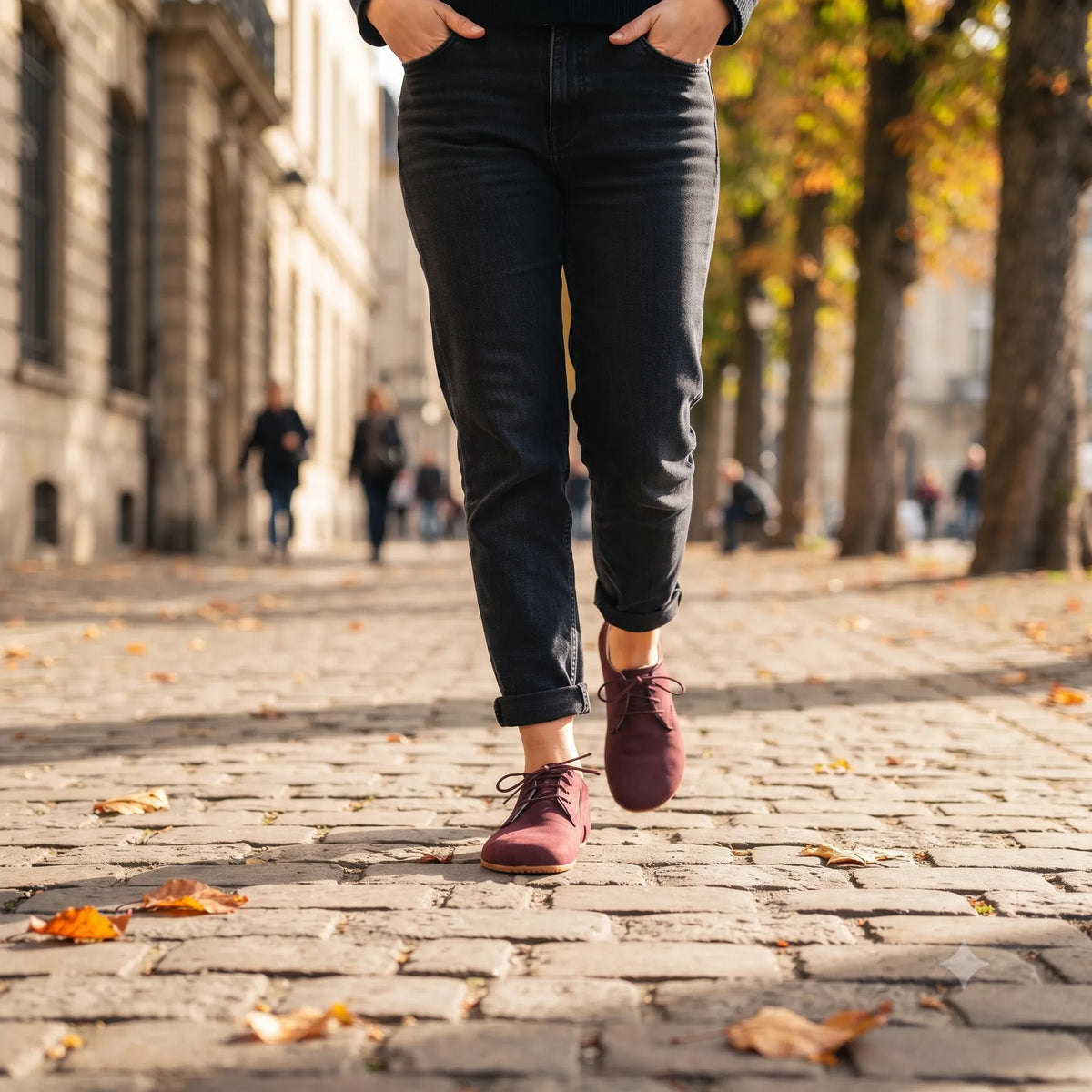 Nubuck Barefoot Oxford Shoes – Rubber Sole – Burgundy