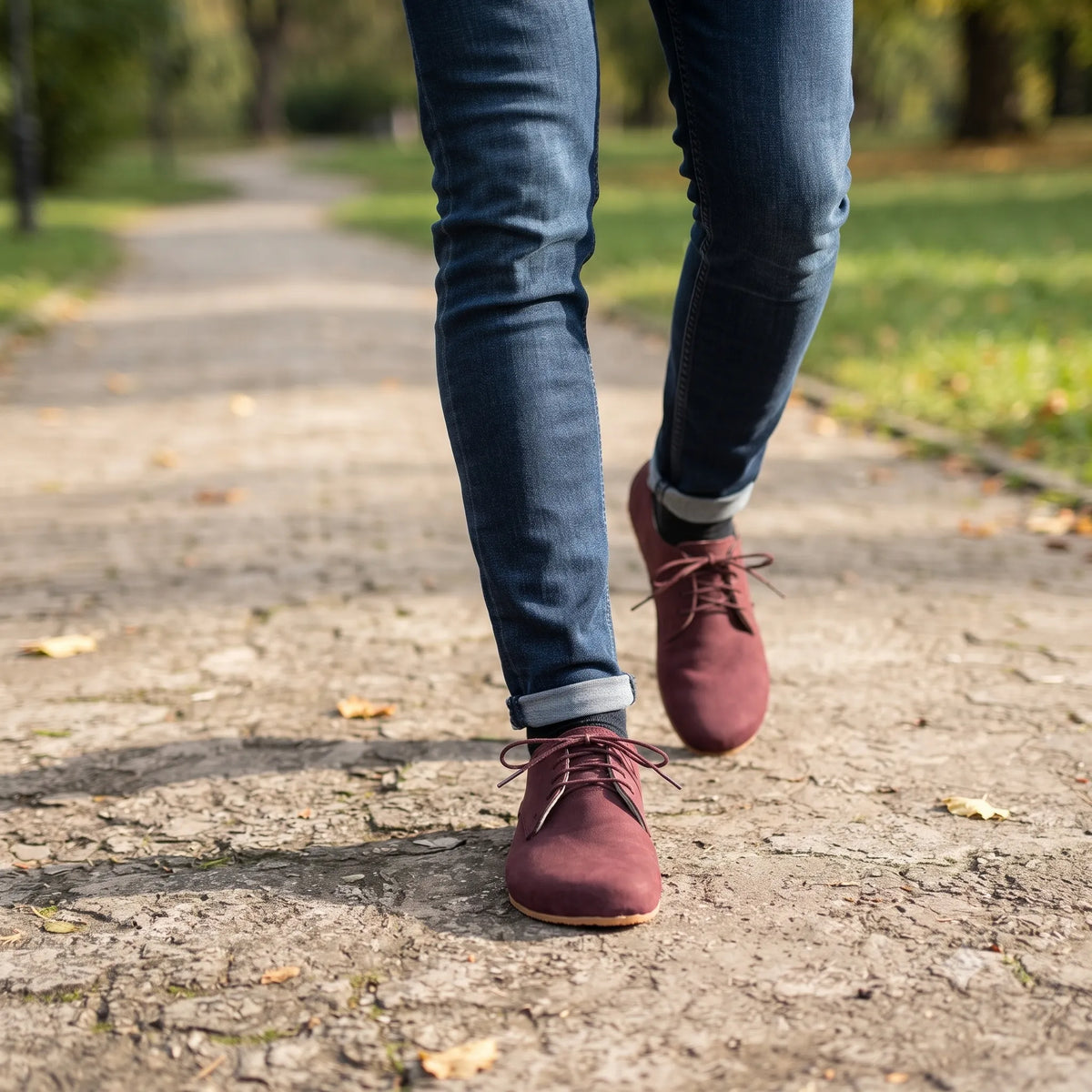 Nubuck Barefoot Oxford Shoes – Rubber Sole – Burgundy