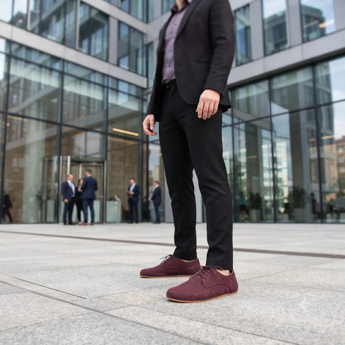 Nubuck Barefoot Oxford Shoes – Rubber Sole – Burgundy