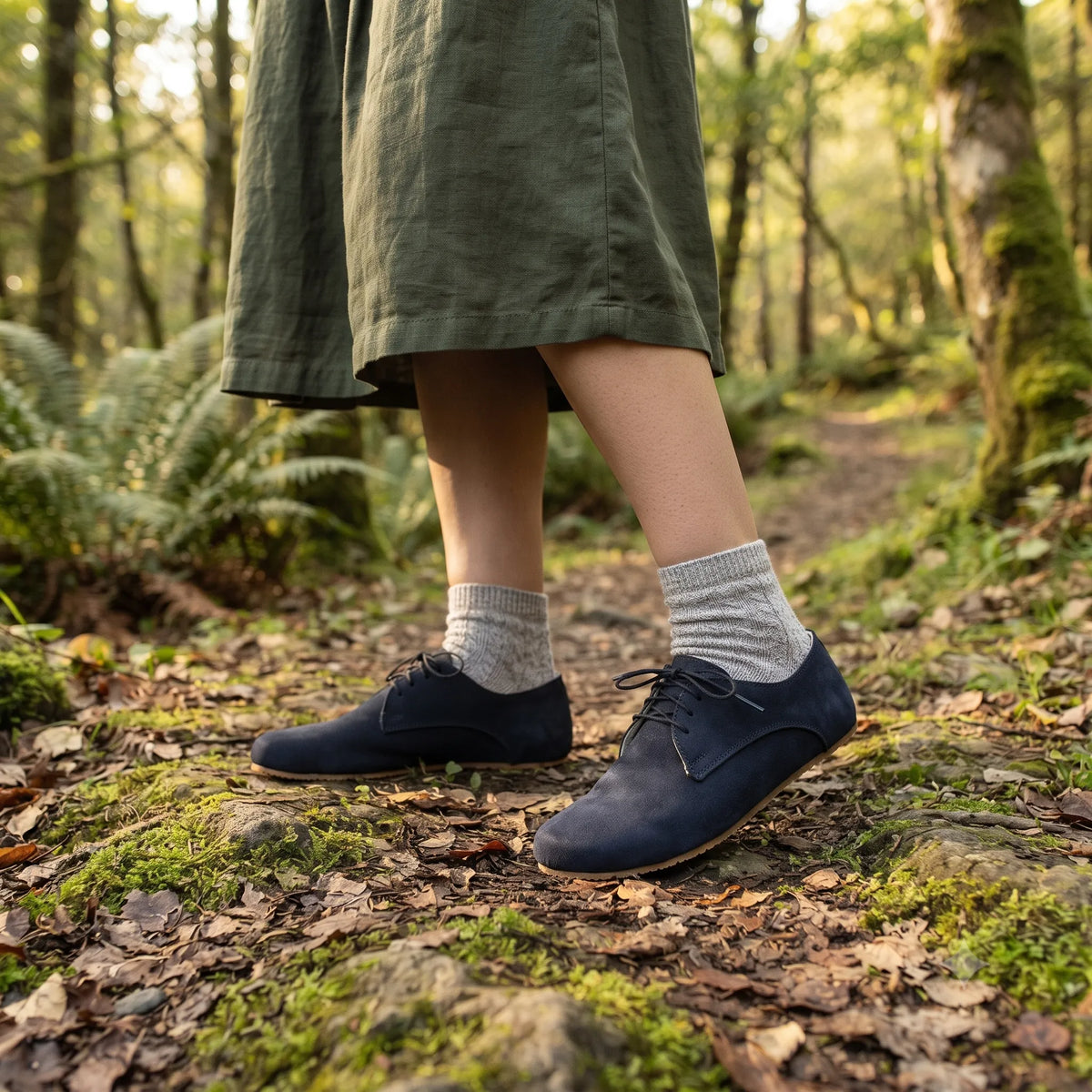 Nubuck Barefoot Oxford Shoes – Rubber Sole – Navy Blue