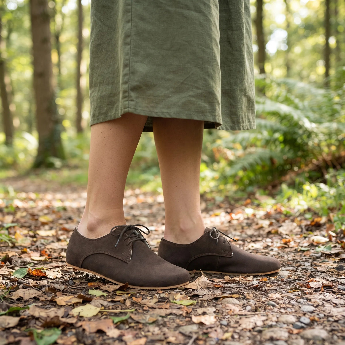 Nubuck Barefoot Oxford Shoes – Rubber Sole – Smoked