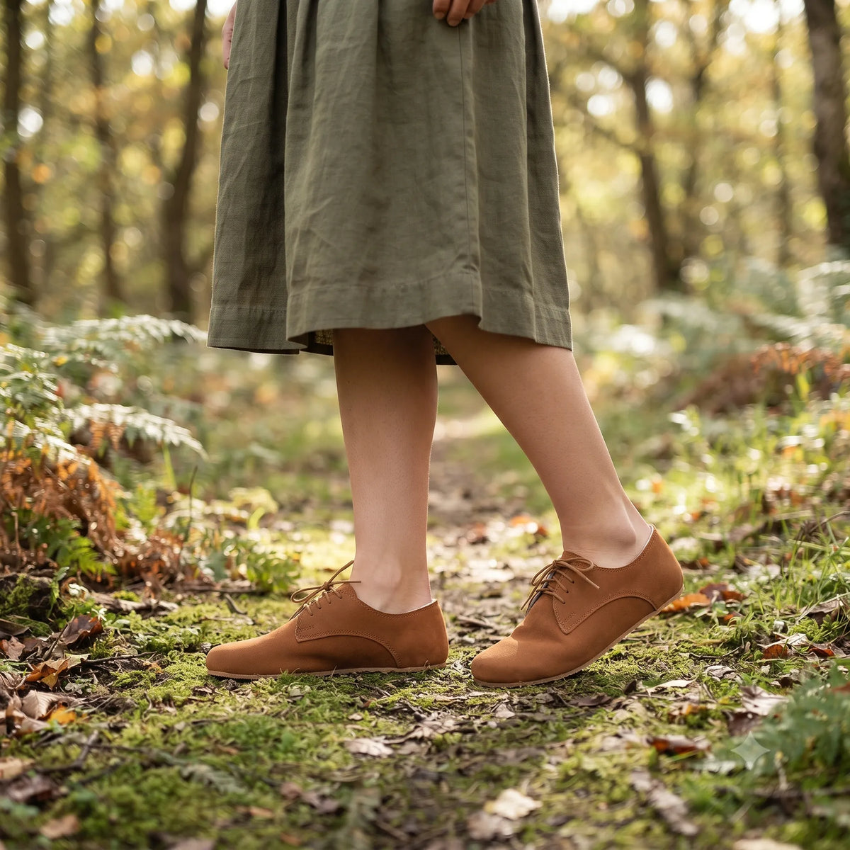 Nubuck Barefoot Oxford Shoes – Rubber Sole – Tan