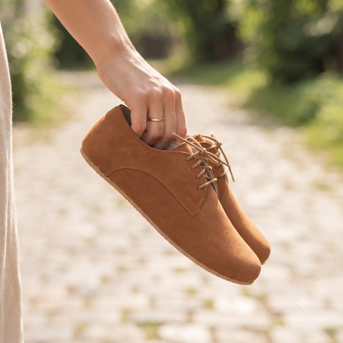 Nubuck Barefoot Oxford Shoes – Rubber Sole – Tan