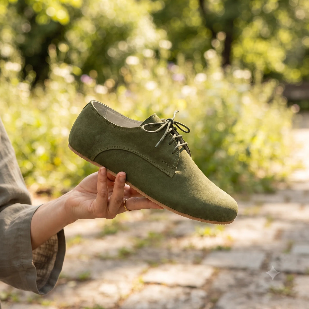 Nubuck Barefoot Oxford Shoes – Rubber Sole – Green