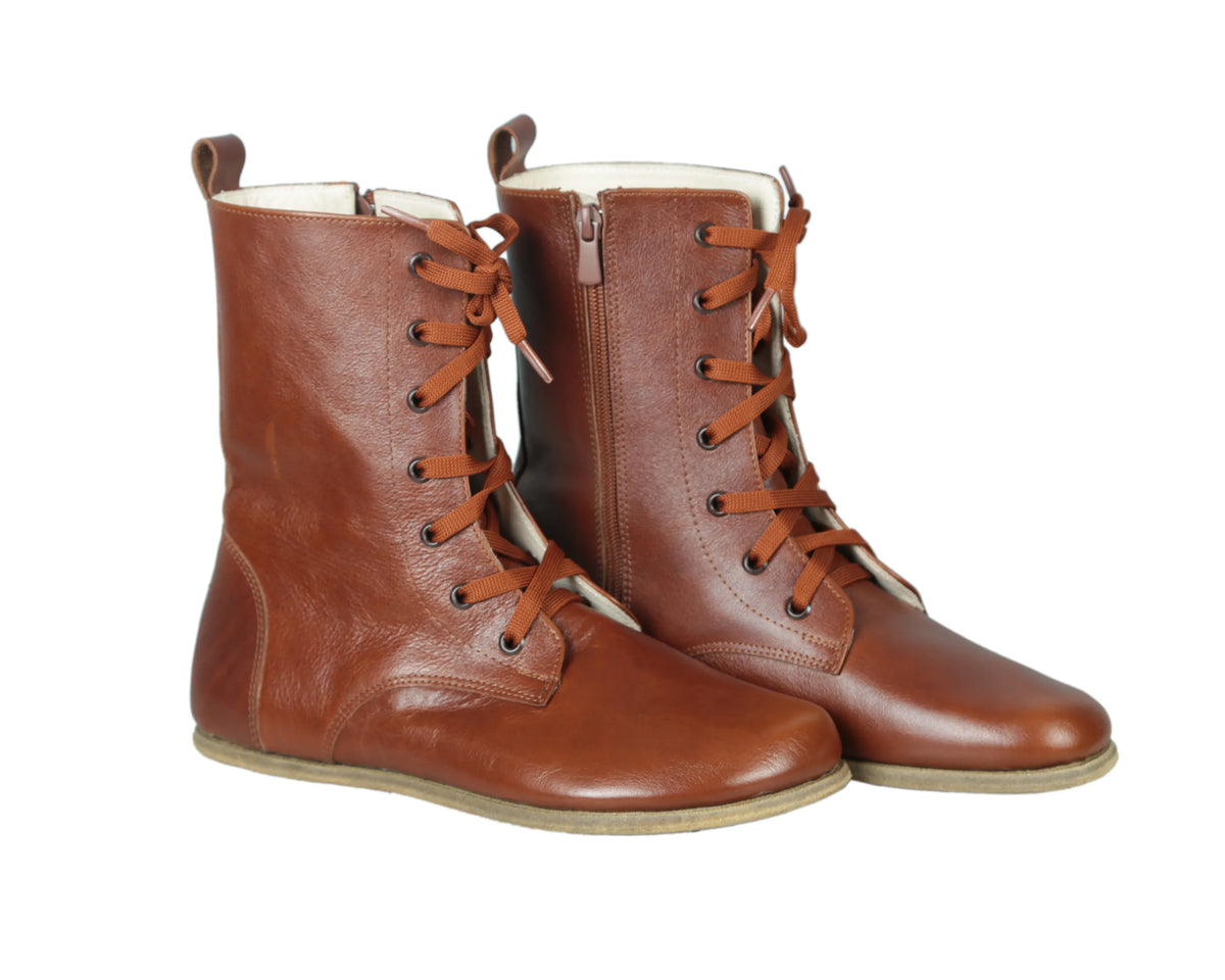 Smooth Barefoot Long Boots Shoes – Classic Sole — Leather Sole – Brown