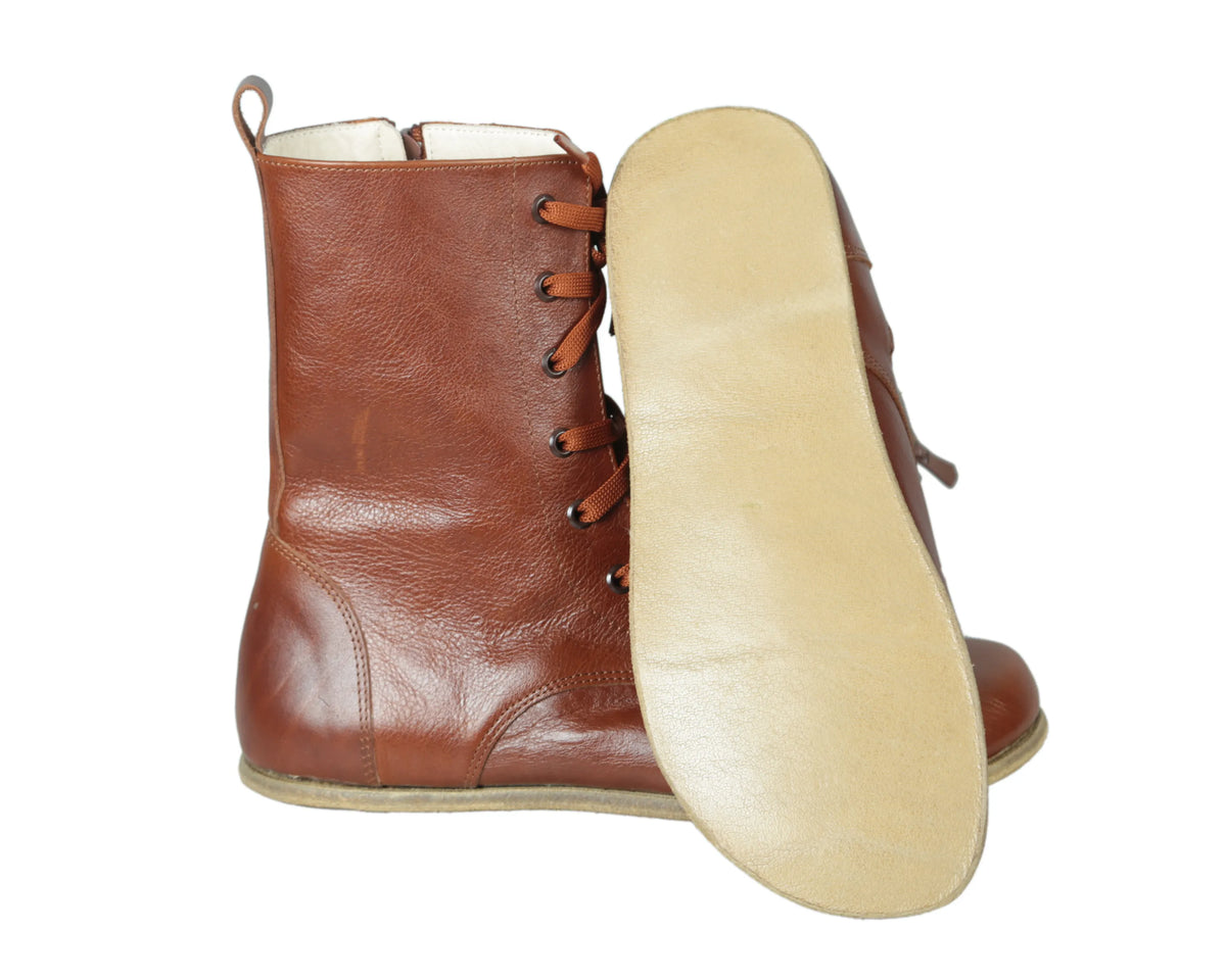 Smooth Barefoot Long Boots Shoes – Classic Sole — Leather Sole – Brown