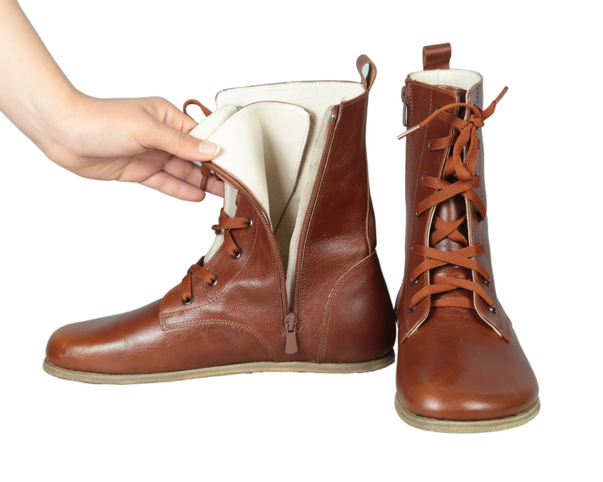Smooth Barefoot Long Boots Shoes – Classic Sole — Leather Sole – Brown