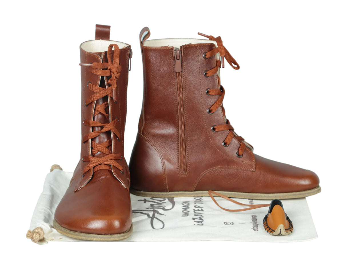 Smooth Barefoot Long Boots Shoes – Classic Sole — Leather Sole – Brown