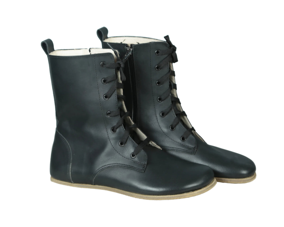 Smooth Barefoot Long Boots Shoes – Classic Sole — Leather Sole – Black