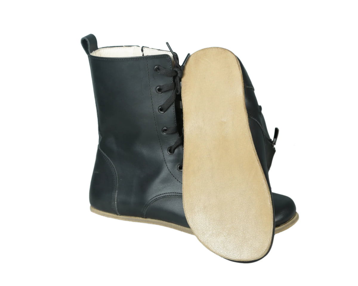 Smooth Barefoot Long Boots Shoes – Classic Sole — Leather Sole – Black