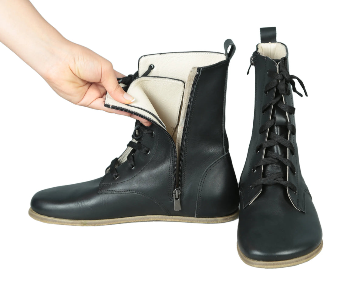 Smooth Barefoot Long Boots Shoes – Classic Sole — Leather Sole – Black