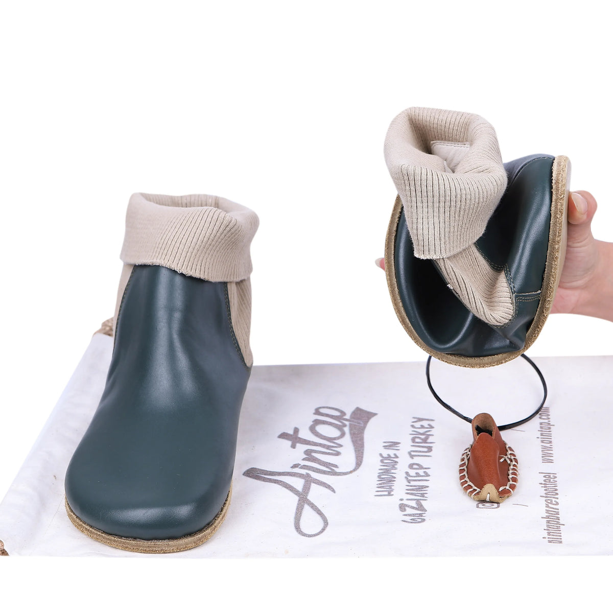 Smooth Barefoot Socks Chelsea Shoes – Classic Sole — Leather Sole – Green