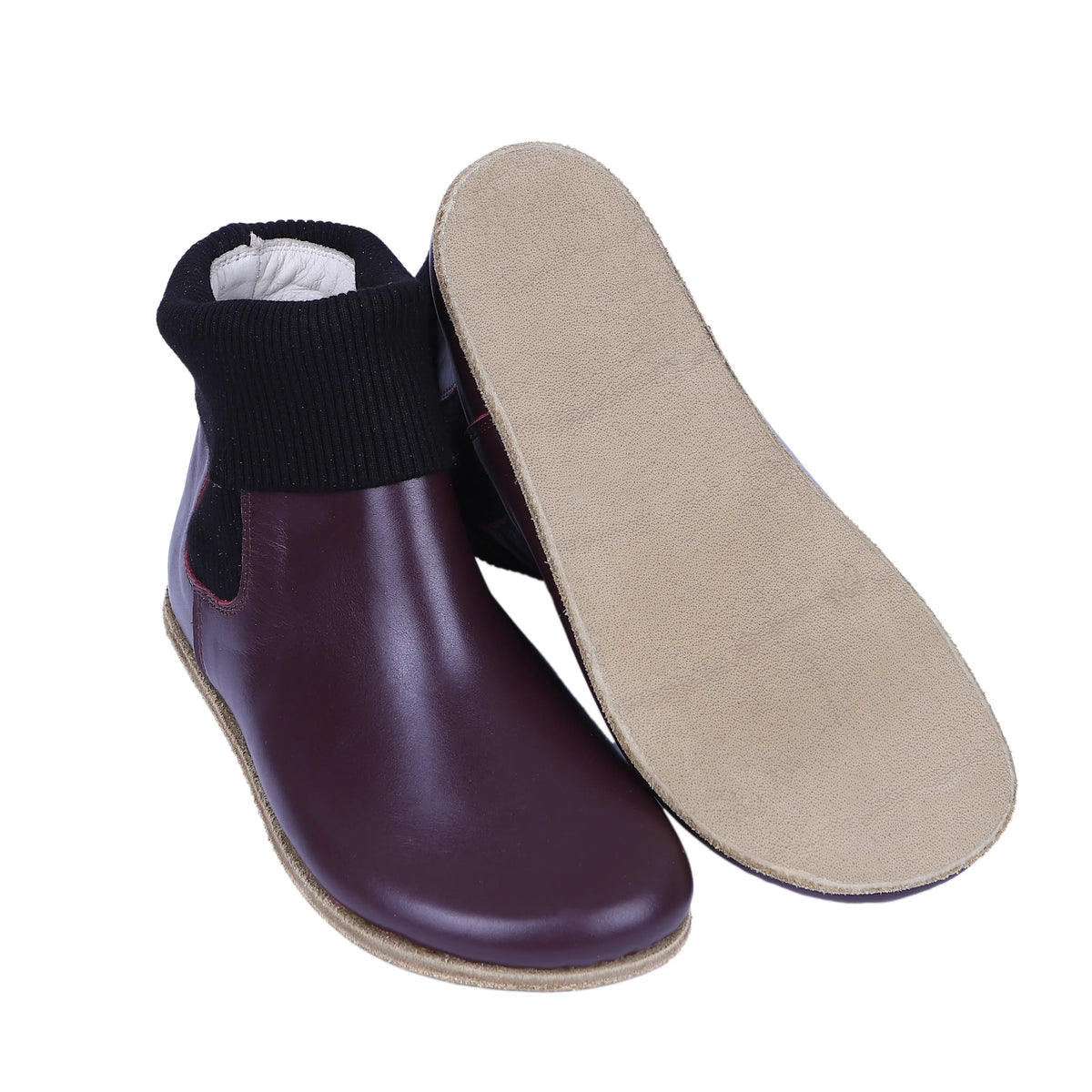 Smooth Barefoot Socks Chelsea Shoes – Classic Sole — Leather Sole – Burgundy