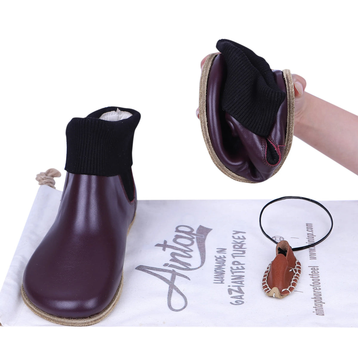 Smooth Barefoot Socks Chelsea Shoes – Classic Sole — Leather Sole – Burgundy