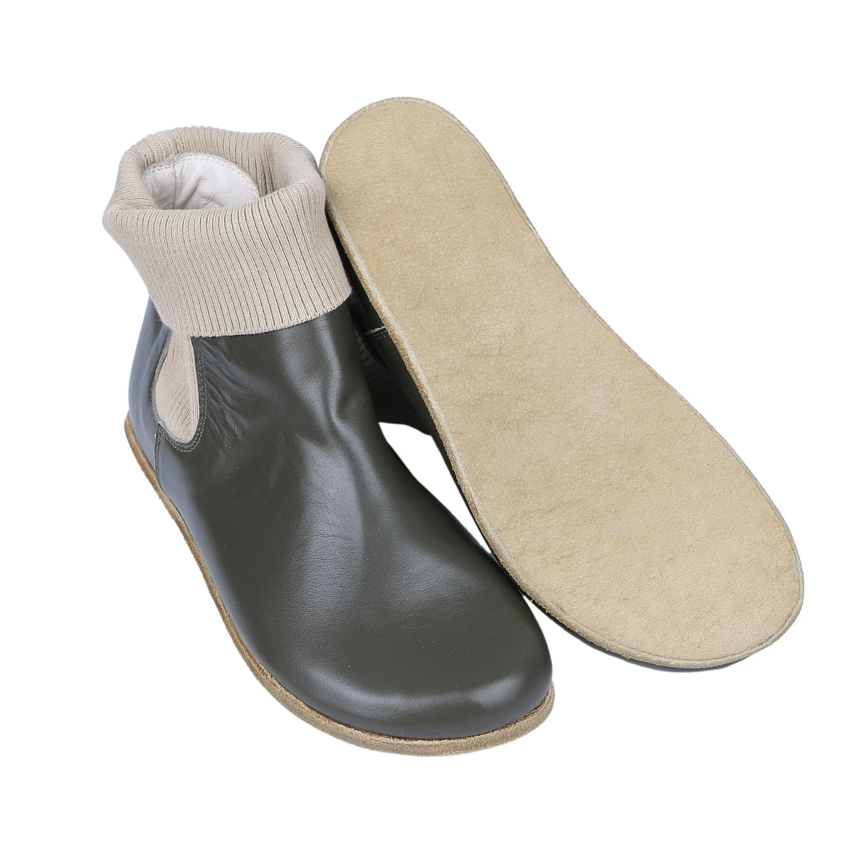 Smooth Barefoot Socks Chelsea Shoes – Classic Sole — Leather Sole – Olive Green