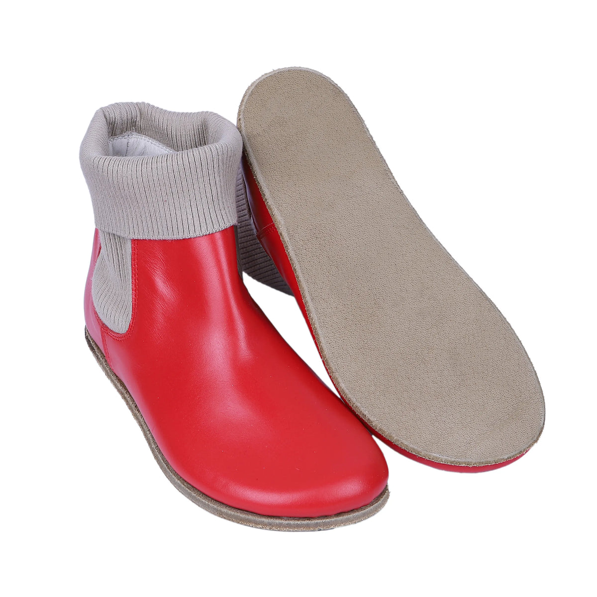 Smooth Barefoot Socks Chelsea Shoes – Classic Sole — Leather Sole – Red