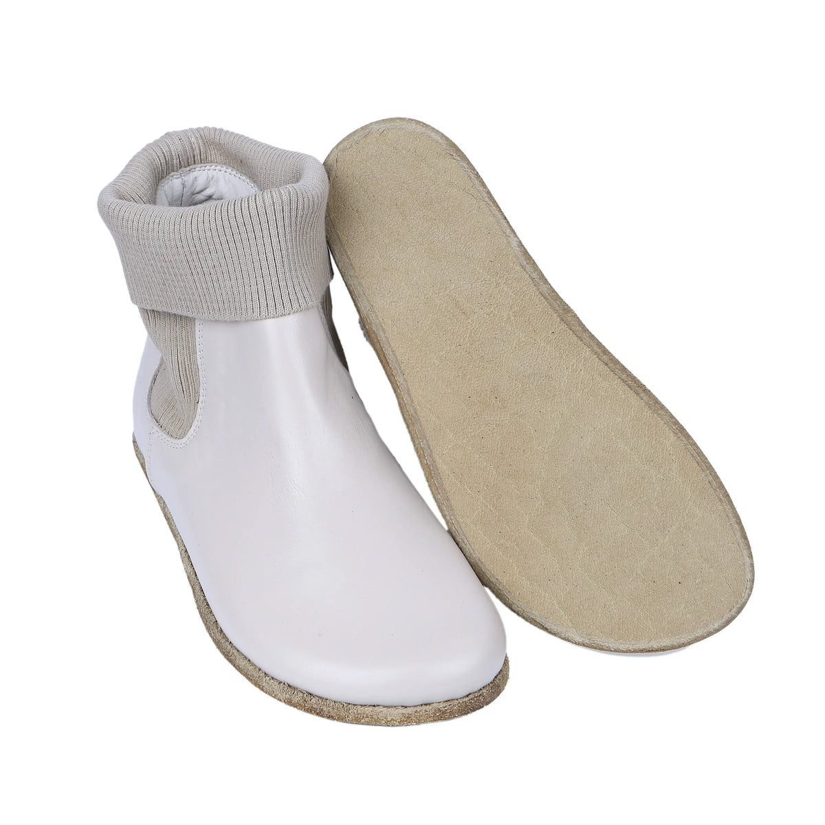 Smooth Barefoot Socks Chelsea Shoes – Classic Sole — Leather Sole – Cream