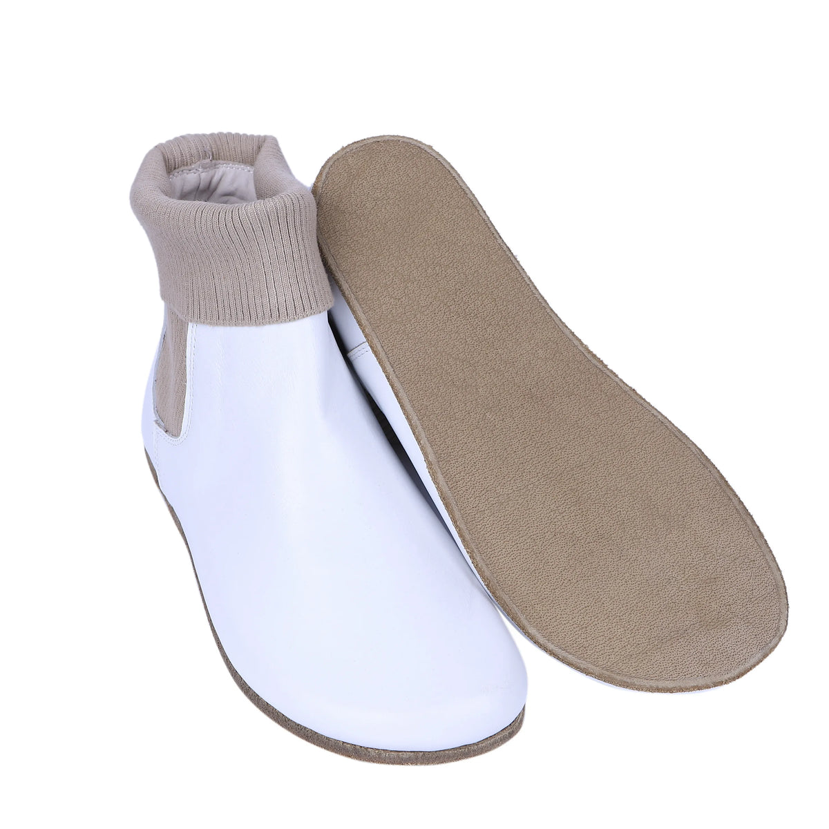 Smooth Barefoot Socks Chelsea Shoes – Classic Sole — Leather Sole – White
