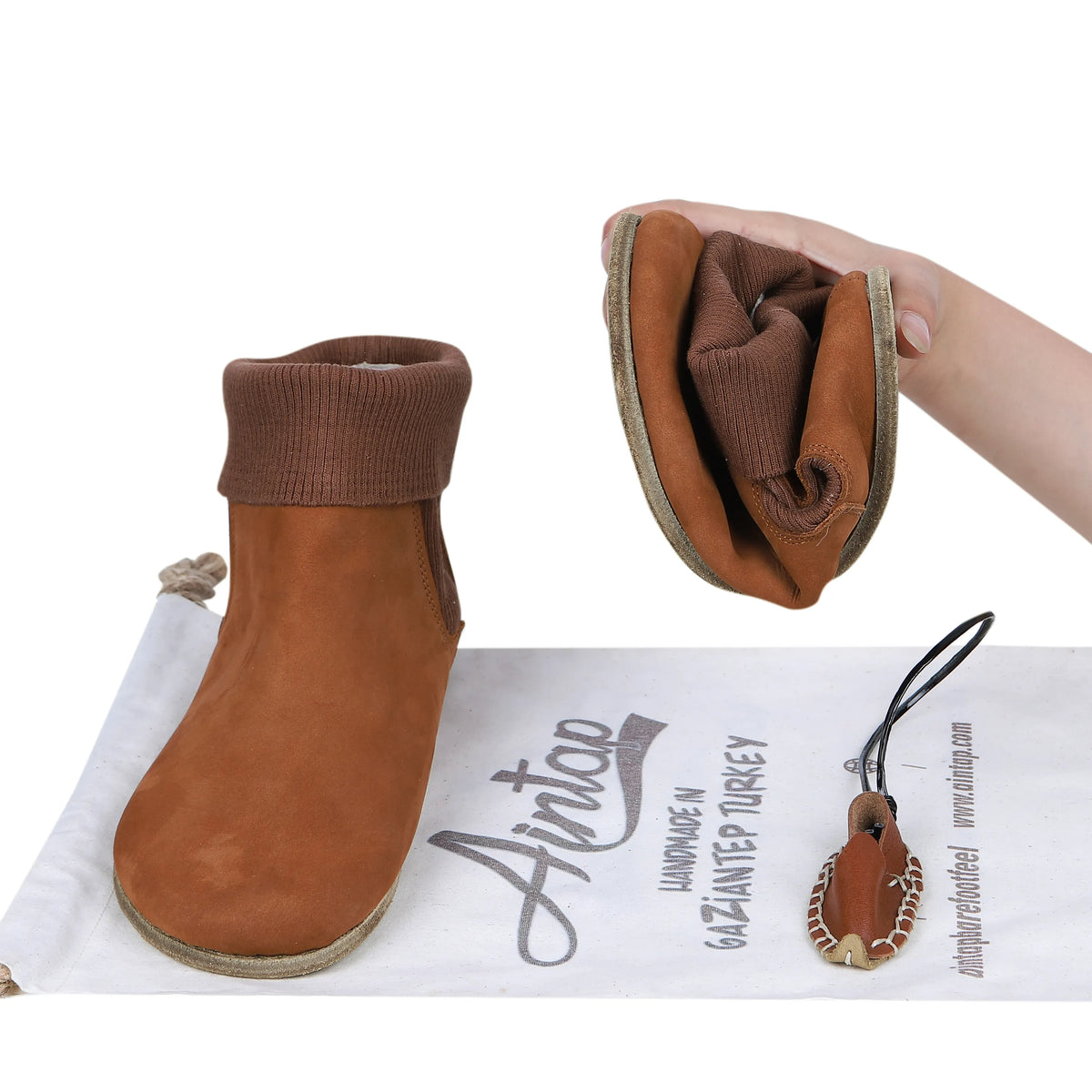 Nubuck Barefoot Socks Chelsea Shoes – Classic Sole — Leather Sole – Tan