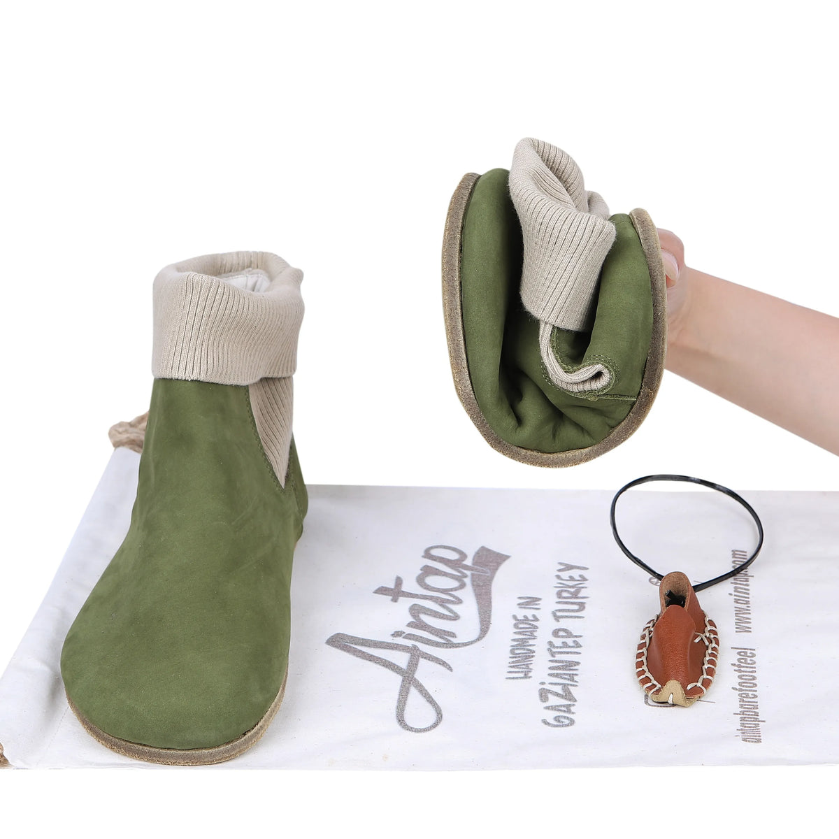 Nubuck Barefoot Socks Chelsea Shoes – Classic Sole — Leather Sole – Green