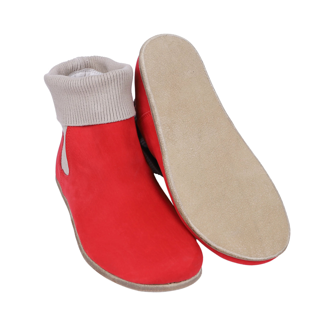Nubuck Barefoot Socks Chelsea Shoes – Classic Sole — Leather Sole – Red