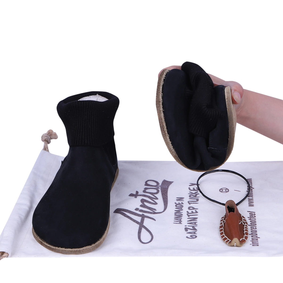Nubuck Barefoot Socks Chelsea Shoes – Classic Sole — Leather Sole – Black