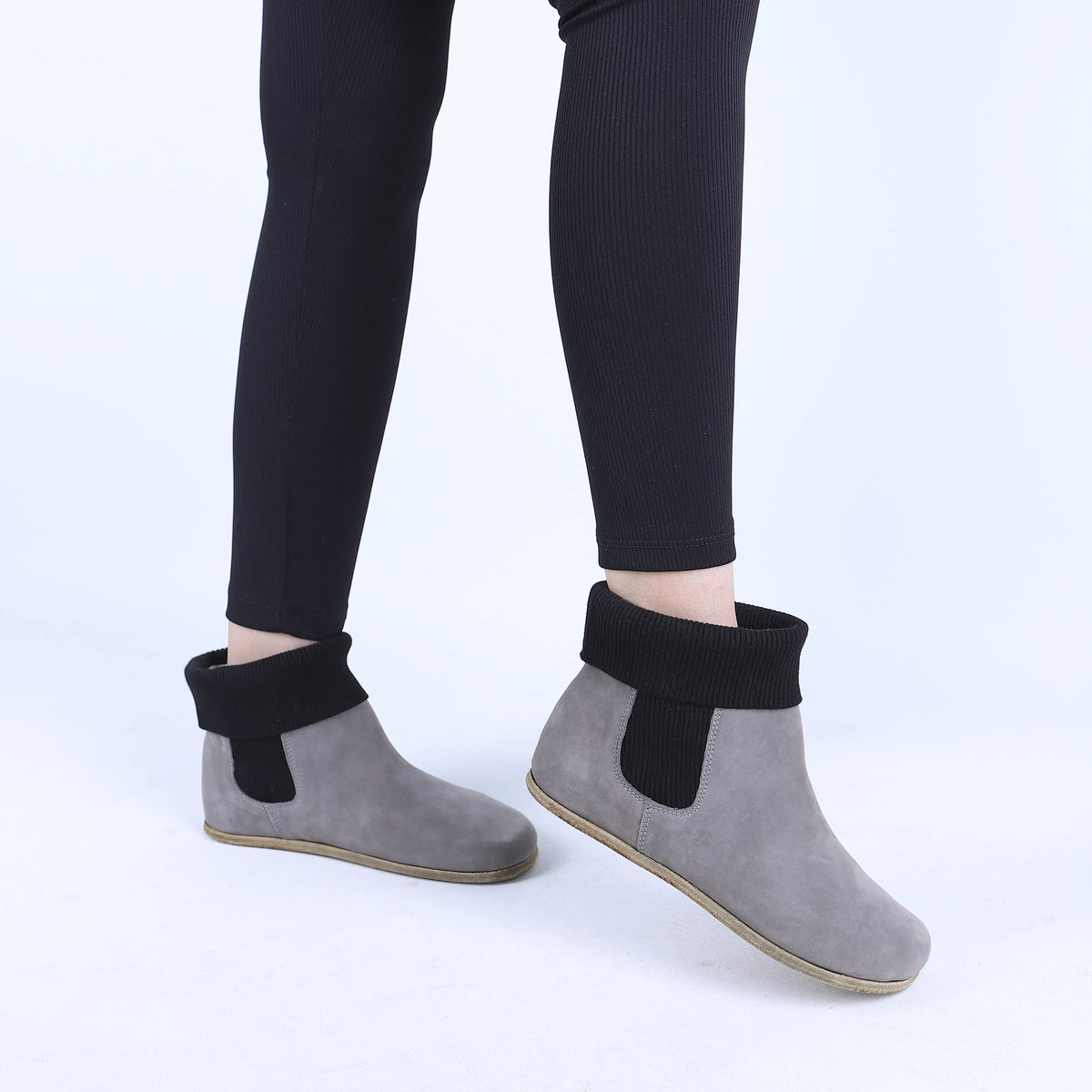Nubuck Barefoot Socks Chelsea Shoes – Classic Sole — Leather Sole – Gray