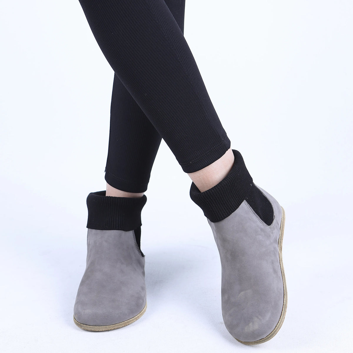 Nubuck Barefoot Socks Chelsea Shoes – Classic Sole — Leather Sole – Gray