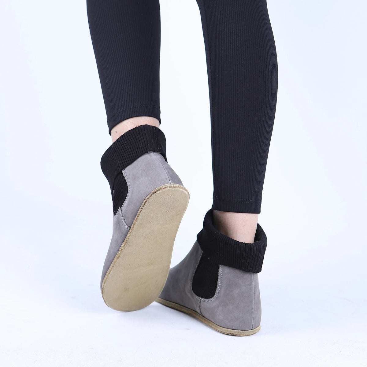 Nubuck Barefoot Socks Chelsea Shoes – Classic Sole — Leather Sole – Gray