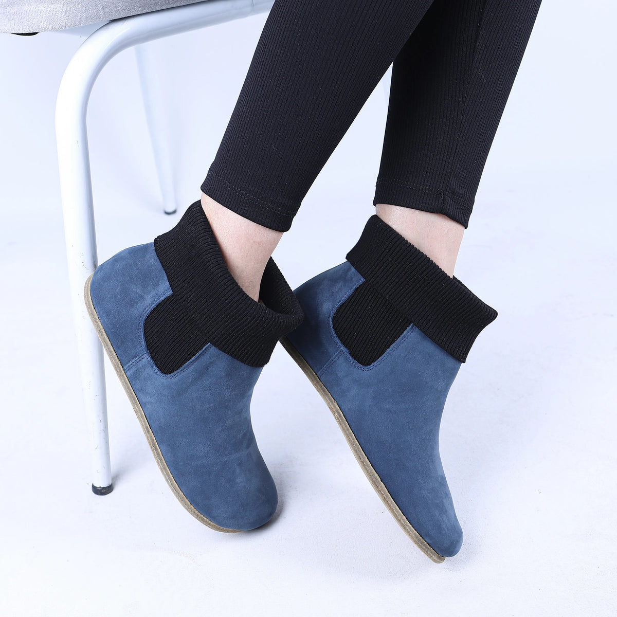 Nubuck Barefoot Socks Chelsea Shoes – Classic Sole — Leather Sole – Jeans