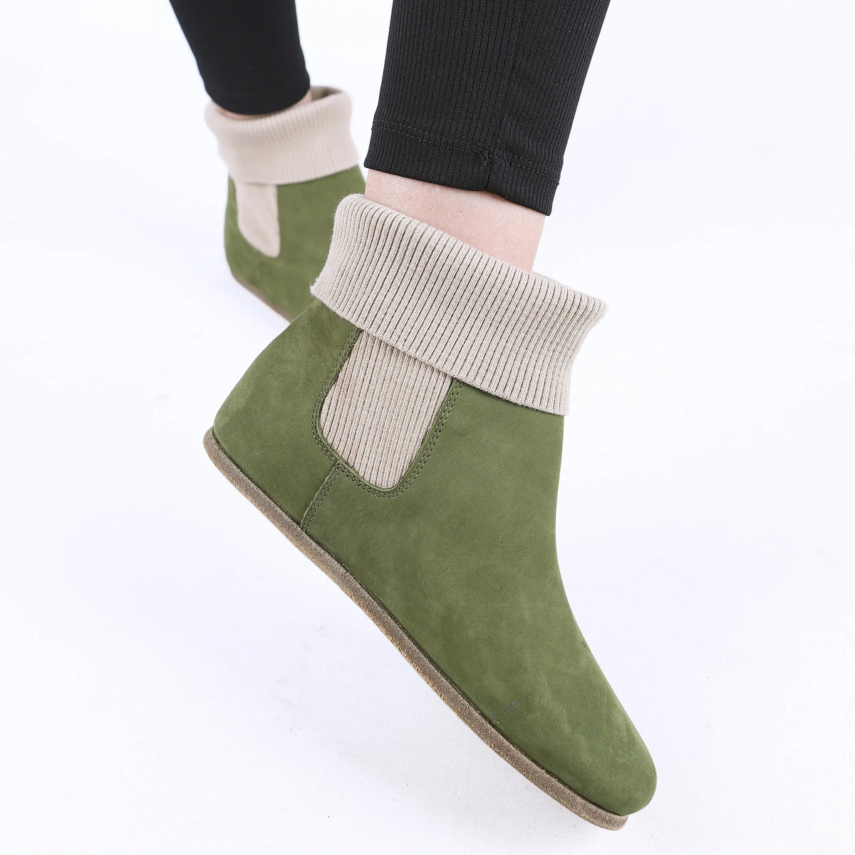 Nubuck Barefoot Socks Chelsea Shoes – Classic Sole — Leather Sole – Green