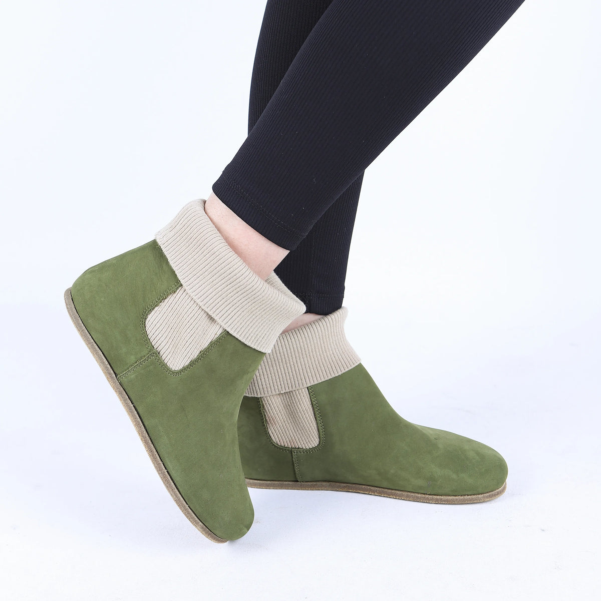 Nubuck Barefoot Socks Chelsea Shoes – Classic Sole — Leather Sole – Green