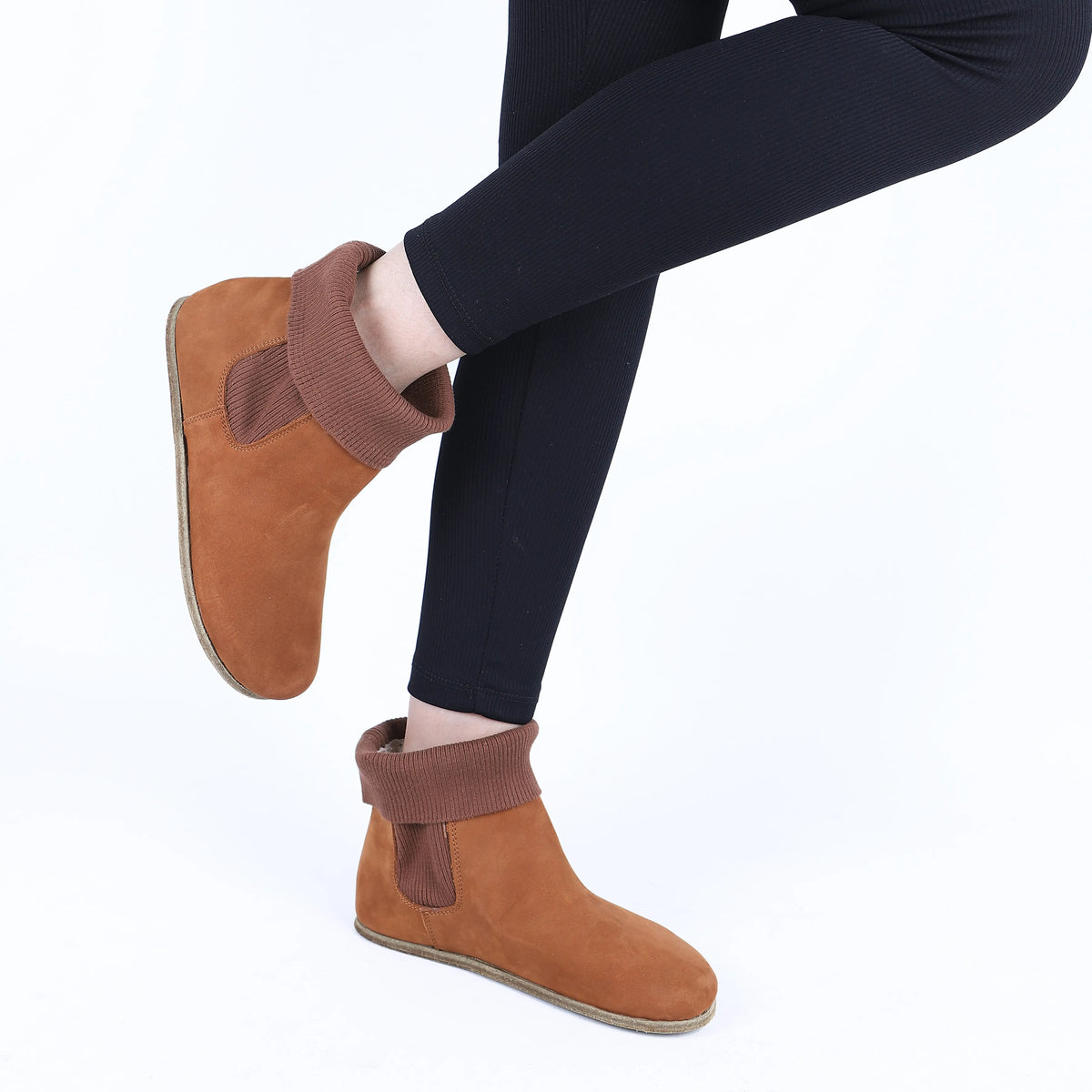 Nubuck Barefoot Socks Chelsea Shoes – Classic Sole — Leather Sole – Tan
