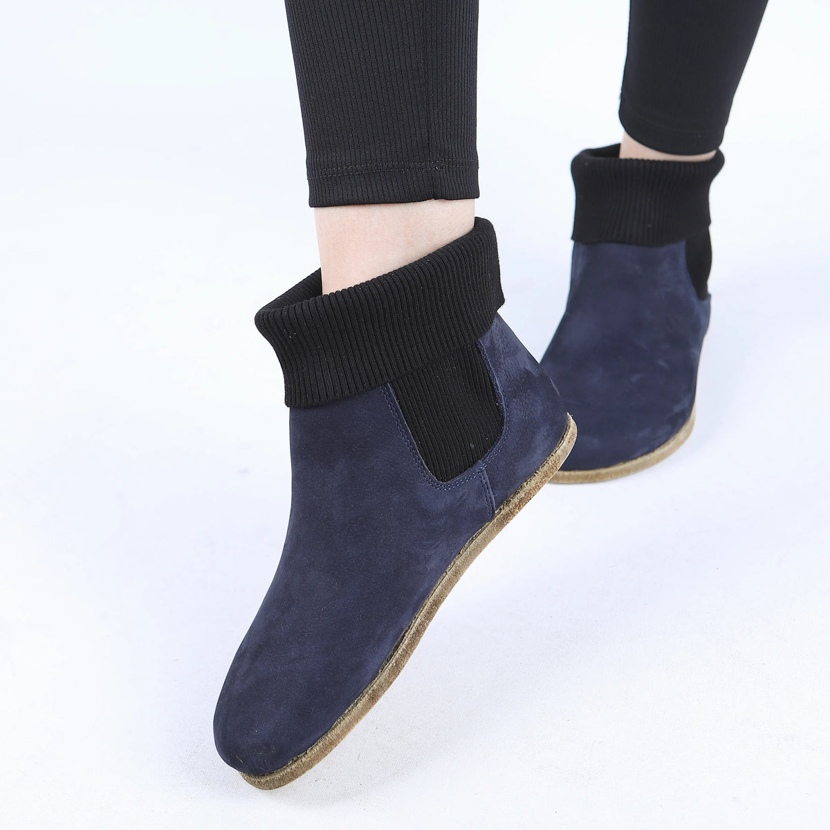 Nubuck Barefoot Socks Chelsea Shoes – Classic Sole — Leather Sole – Navy Blue
