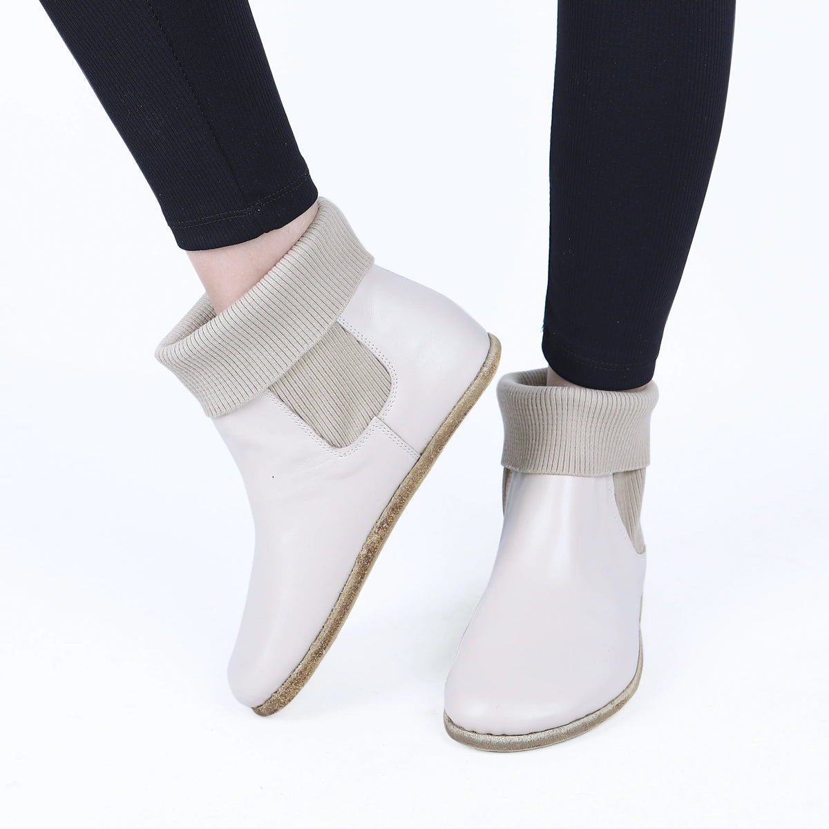 Smooth Barefoot Socks Chelsea Shoes – Classic Sole — Leather Sole – Cream