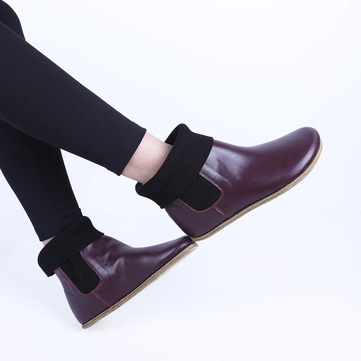 Smooth Barefoot Socks Chelsea Shoes – Classic Sole — Leather Sole – Burgundy