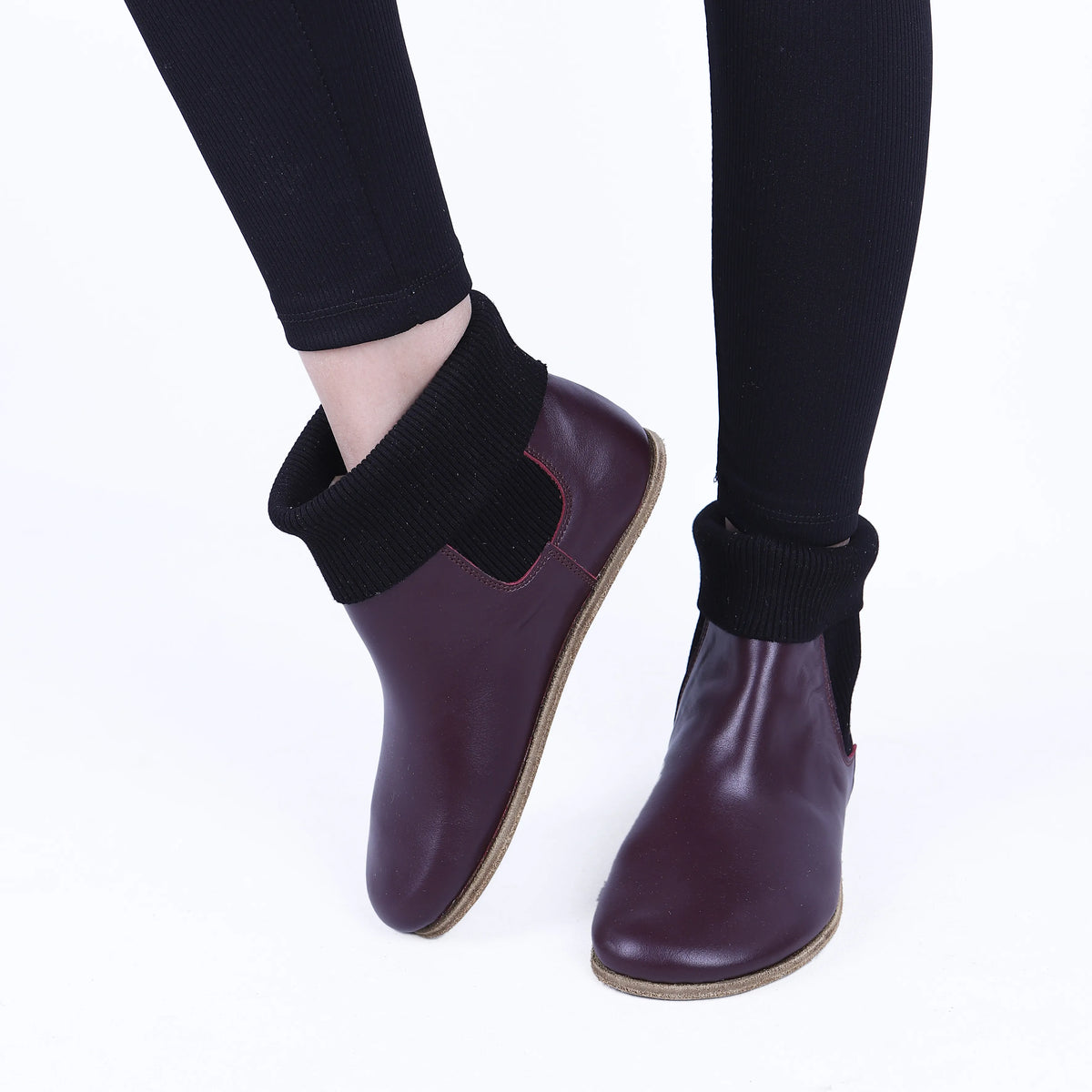 Smooth Barefoot Socks Chelsea Shoes – Classic Sole — Leather Sole – Burgundy