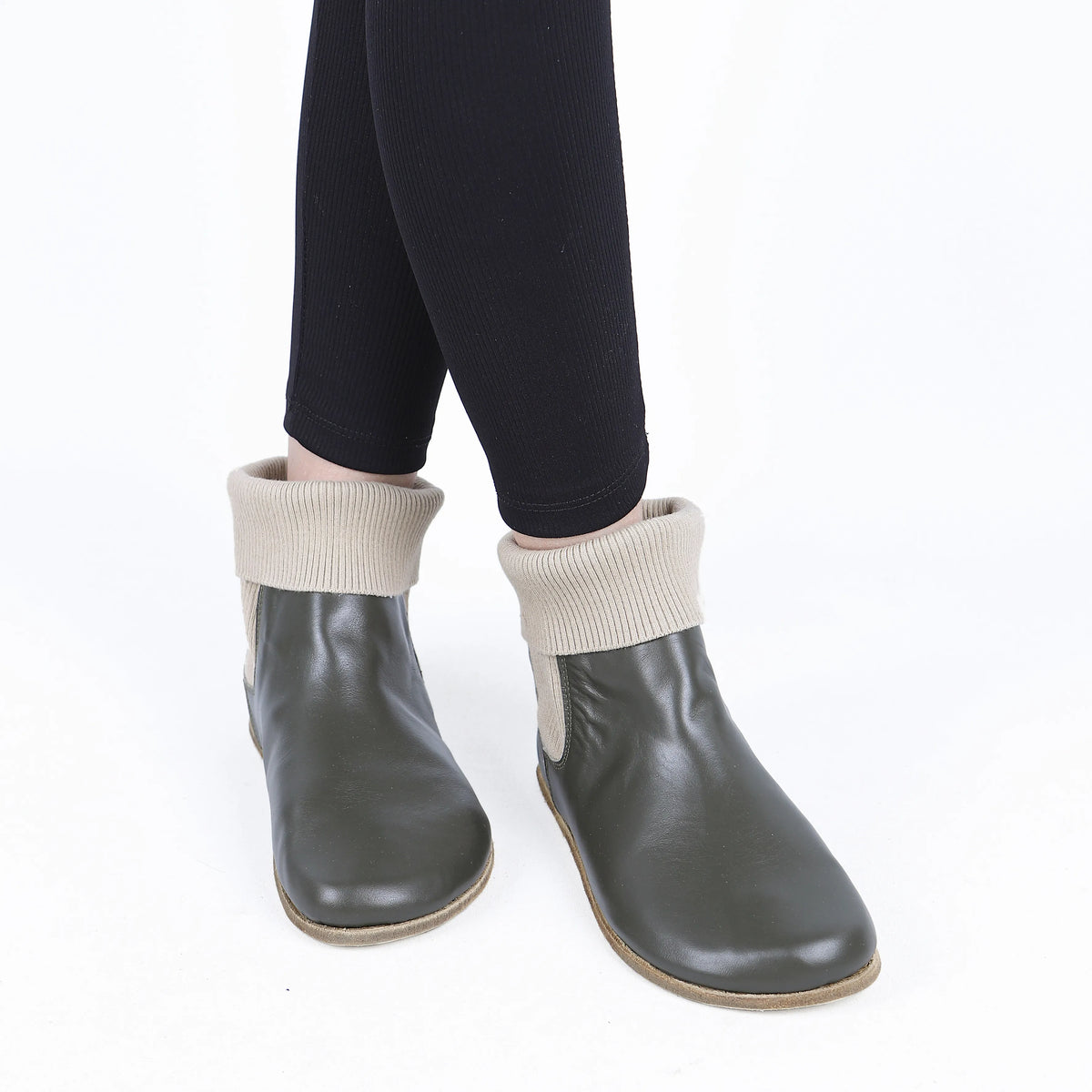 Smooth Barefoot Socks Chelsea Shoes – Classic Sole — Leather Sole – Olive Green