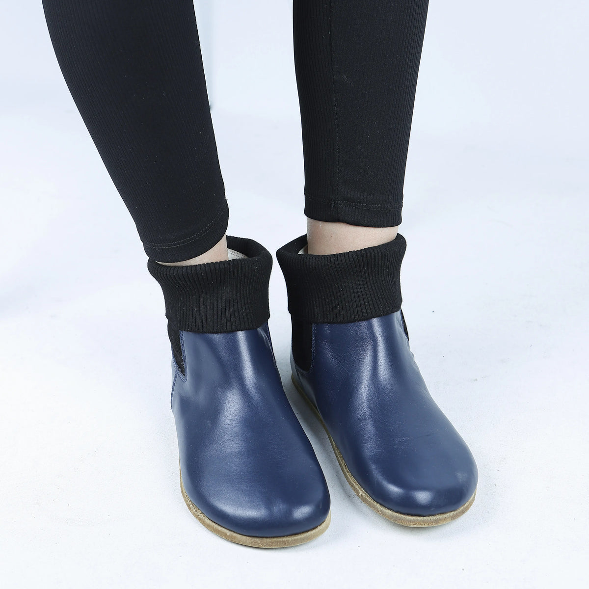 Smooth Barefoot Socks Chelsea Shoes – Classic Sole — Leather Sole – Navy Blue