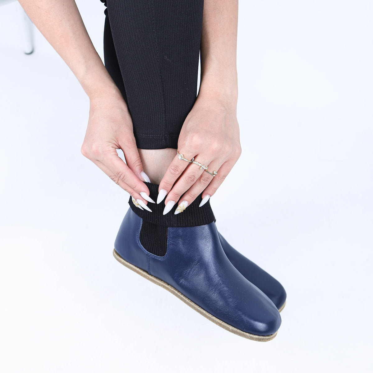 Smooth Barefoot Socks Chelsea Shoes – Classic Sole — Leather Sole – Navy Blue