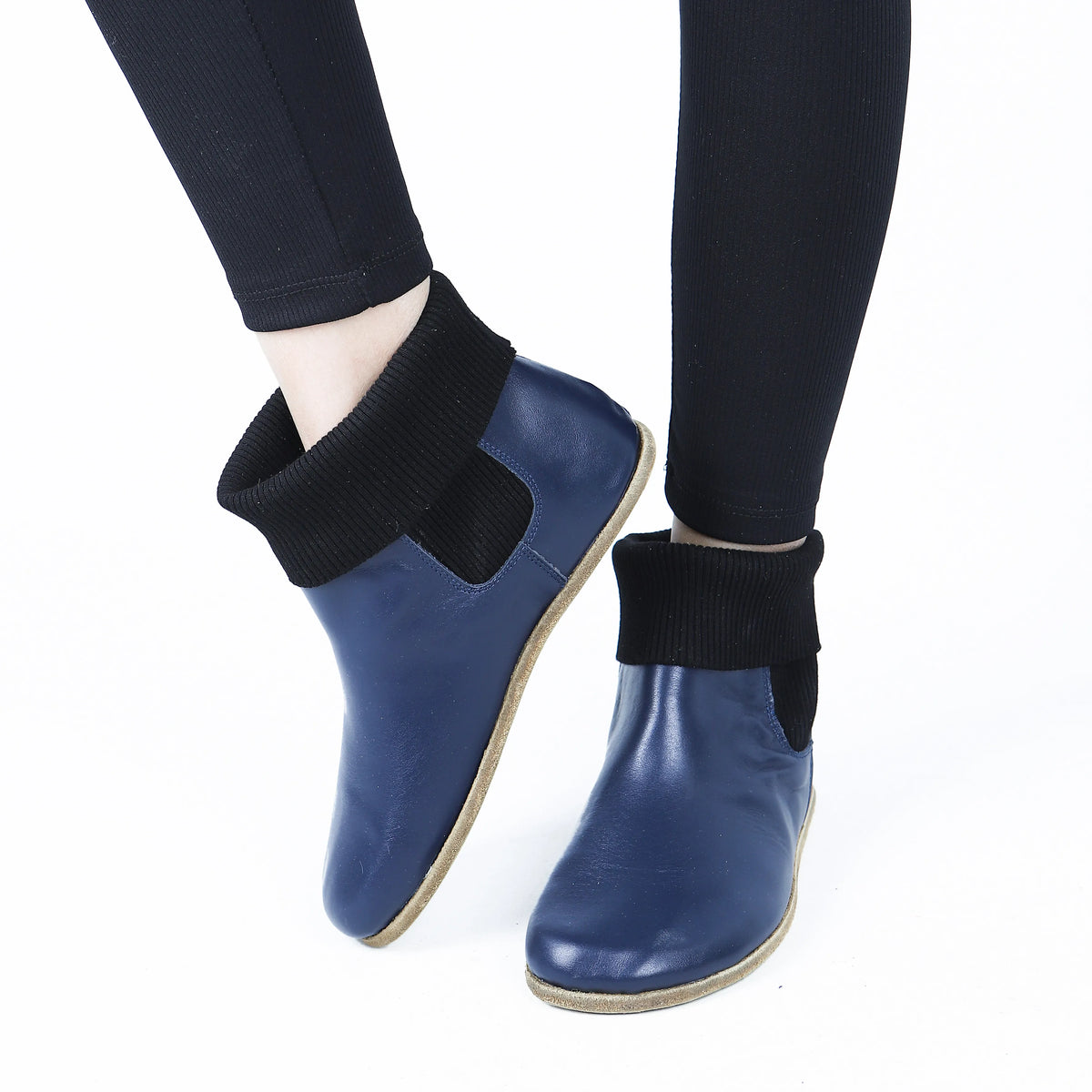 Smooth Barefoot Socks Chelsea Shoes – Classic Sole — Leather Sole – Navy Blue