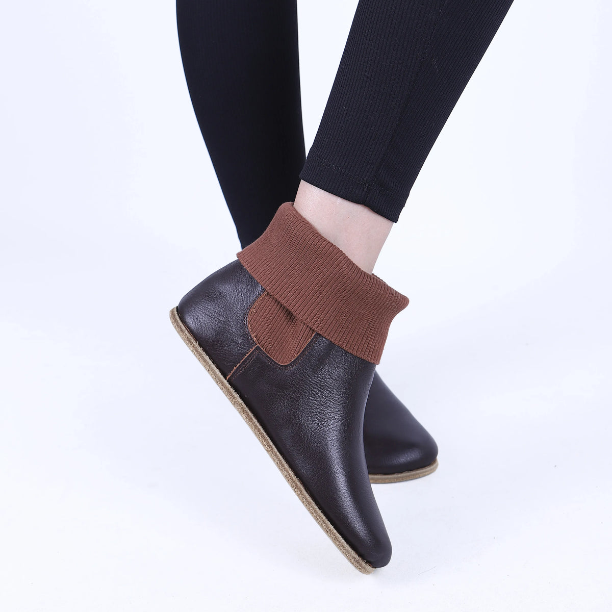Smooth Barefoot Socks Chelsea Shoes – Classic Sole — Leather Sole – Dark Brown