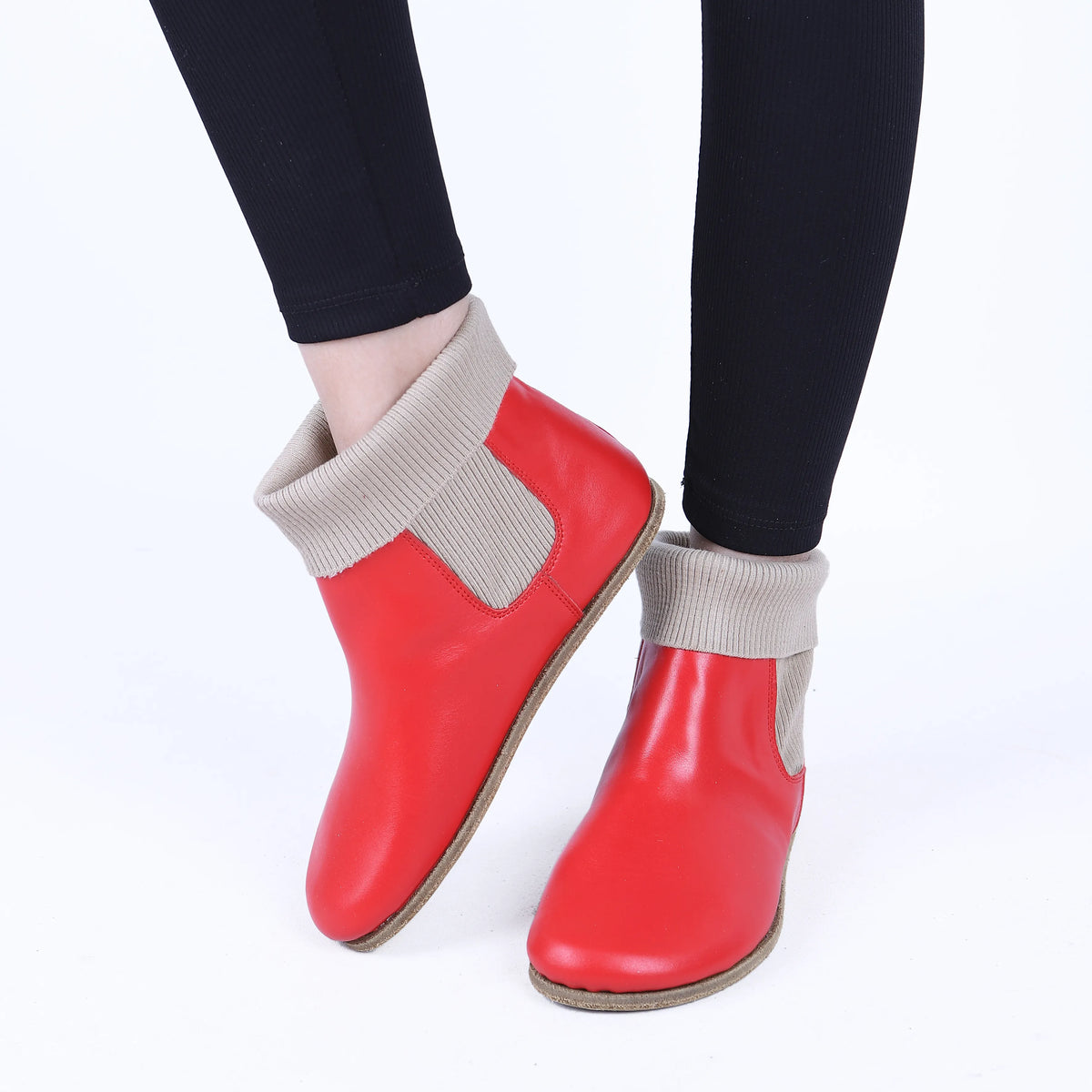 Smooth Barefoot Socks Chelsea Shoes – Classic Sole — Leather Sole – Red