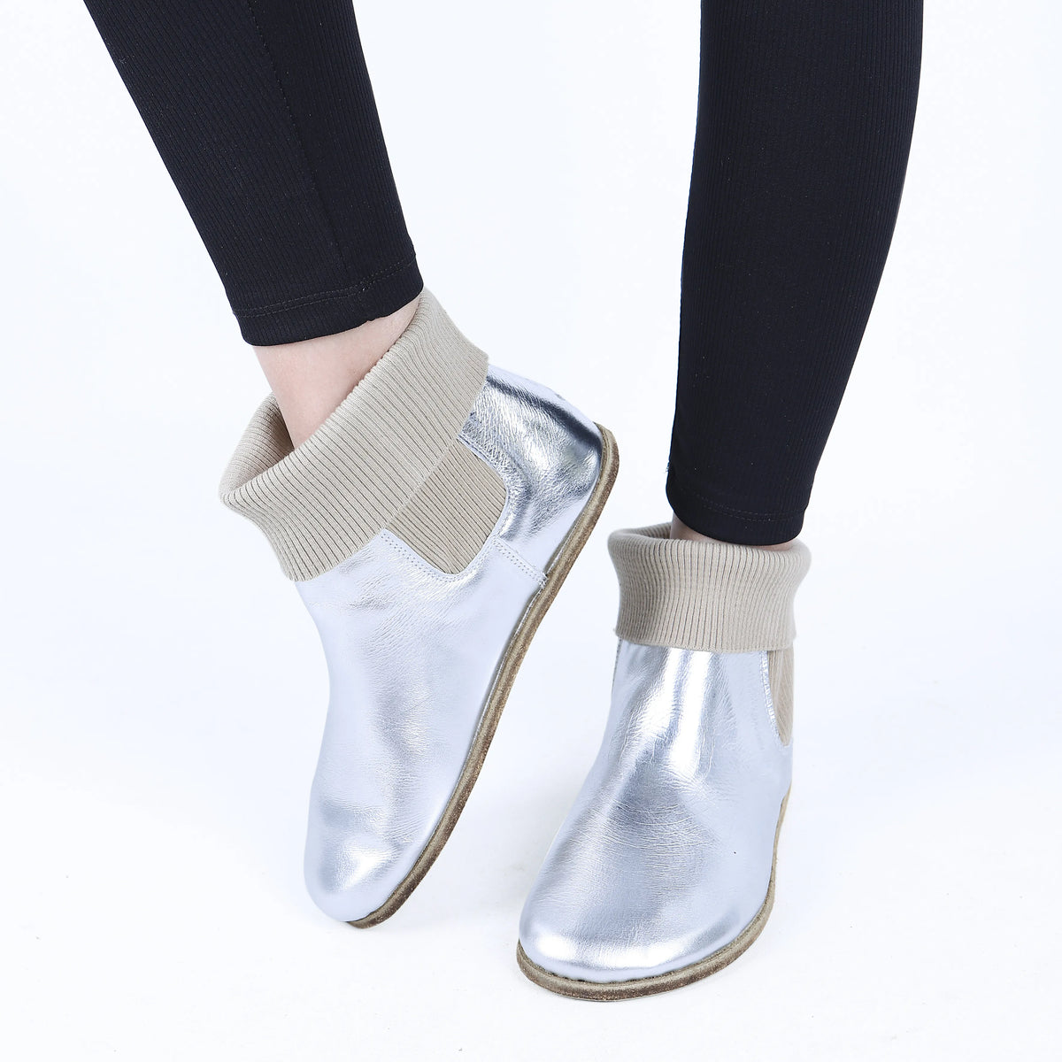 Bright Barefoot Socks Chelsea Shoes – Classic Sole — Leather Sole – Silver