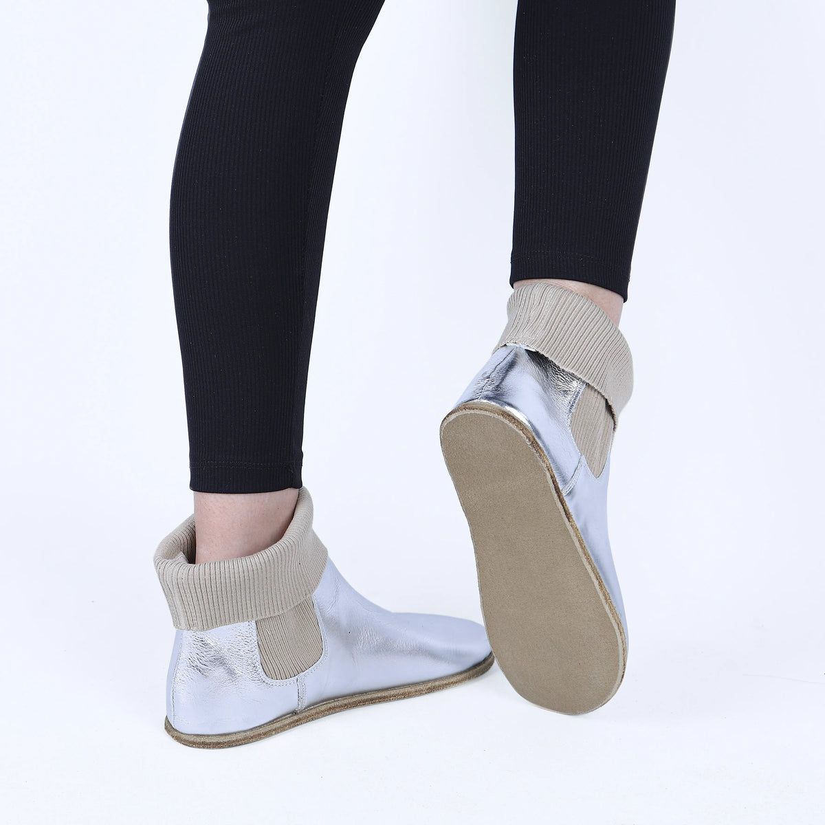 Bright Barefoot Socks Chelsea Shoes – Classic Sole — Leather Sole – Silver