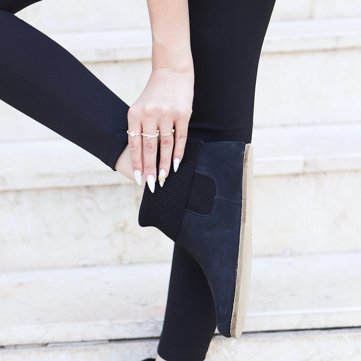 Nubuck Barefoot Socks Chelsea Shoes – Classic Sole — Leather Sole – Navy Blue