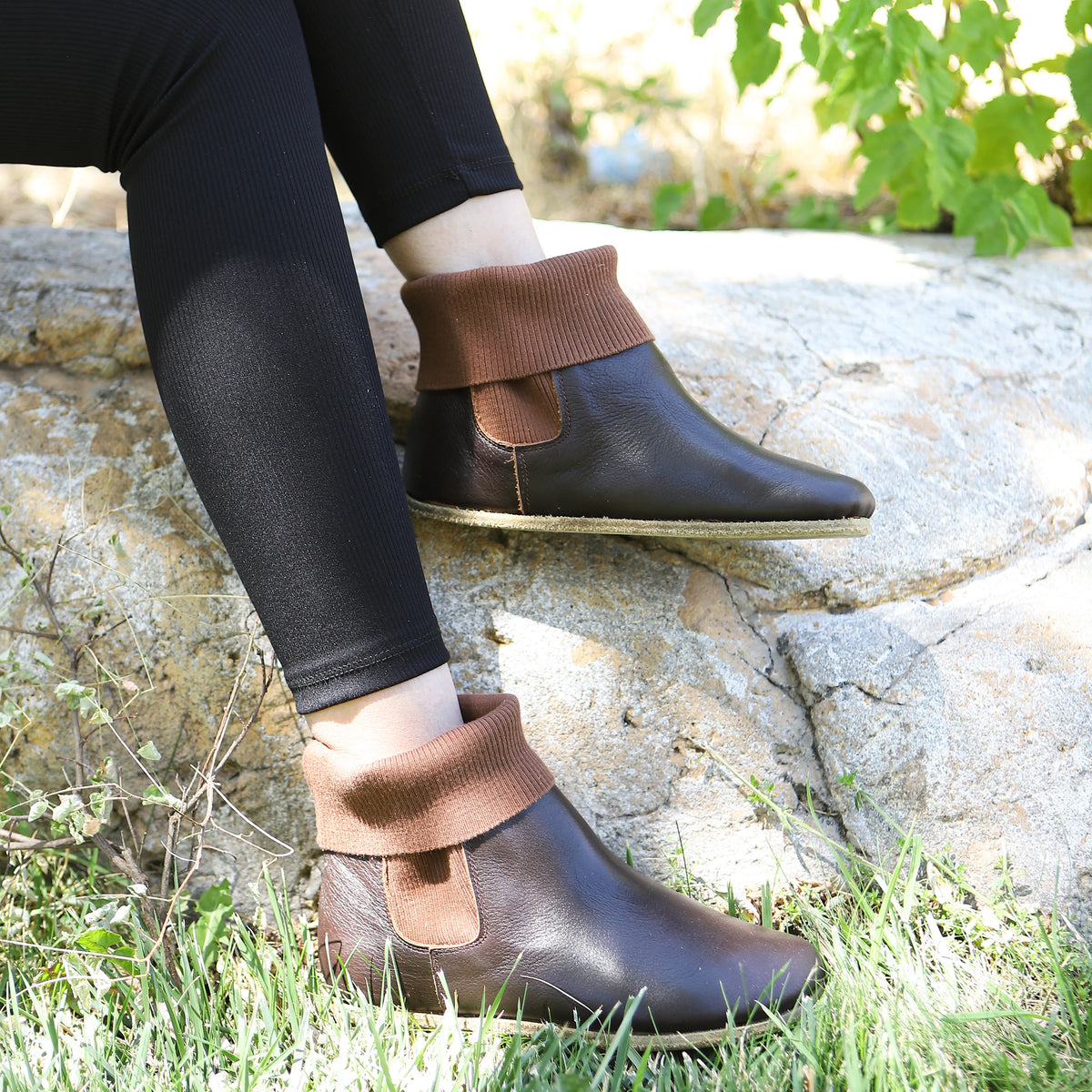 Smooth Barefoot Socks Chelsea Shoes – Classic Sole — Leather Sole – Dark Brown